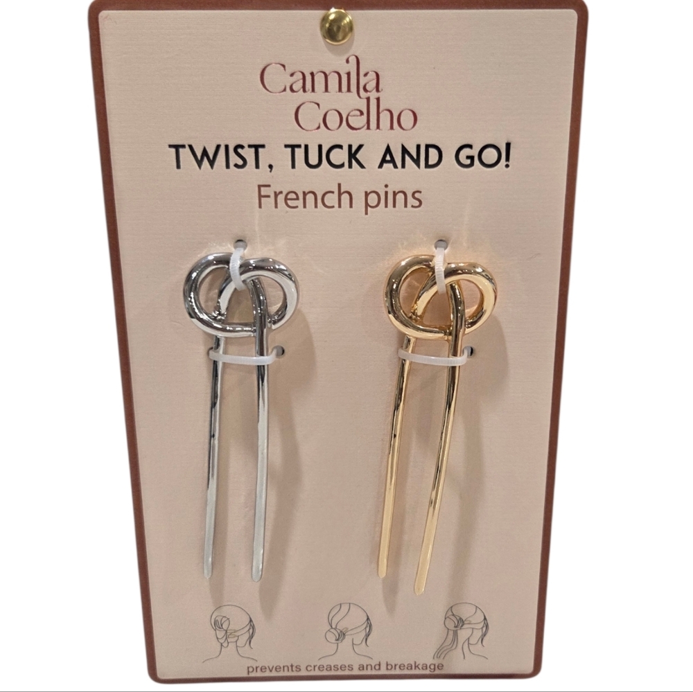 🩶▪️Camila Coelho ▪️Dual-Tone ( Silver/ Gold) Twist Tuck & Go French Pins